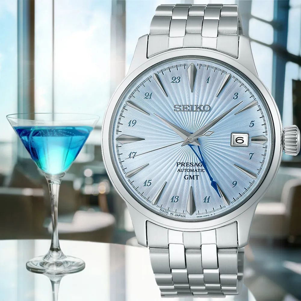 SEIKO 精工 PRESAGE 調酒師系列GMT機械錶/淺藍X銀/40.5mm (4R34-00J0B/SSK037J1) 歷史價格詳細信息