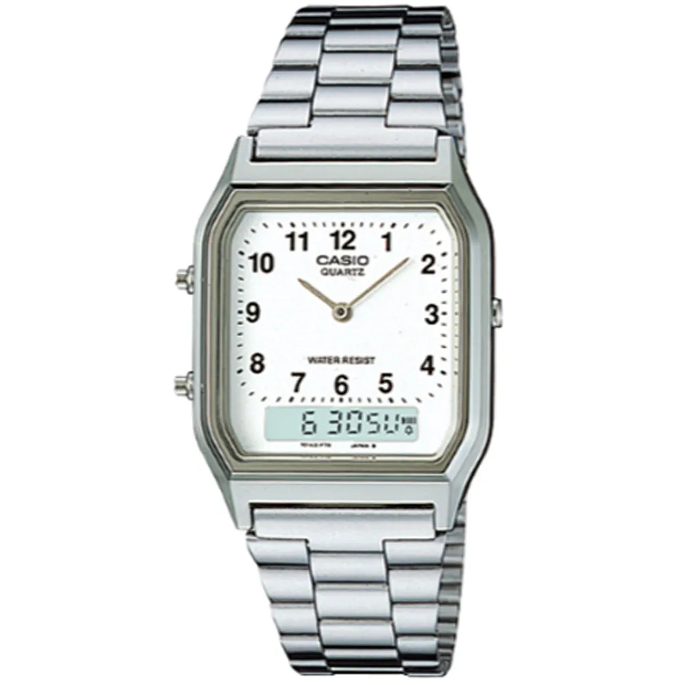 【CASIO】AQ-230A-1D 復古造型電子+指針雙顯錶/經典百搭/男女通用款/30mm/銀/公司貨【第一鐘錶】 歷史價格詳細信息
