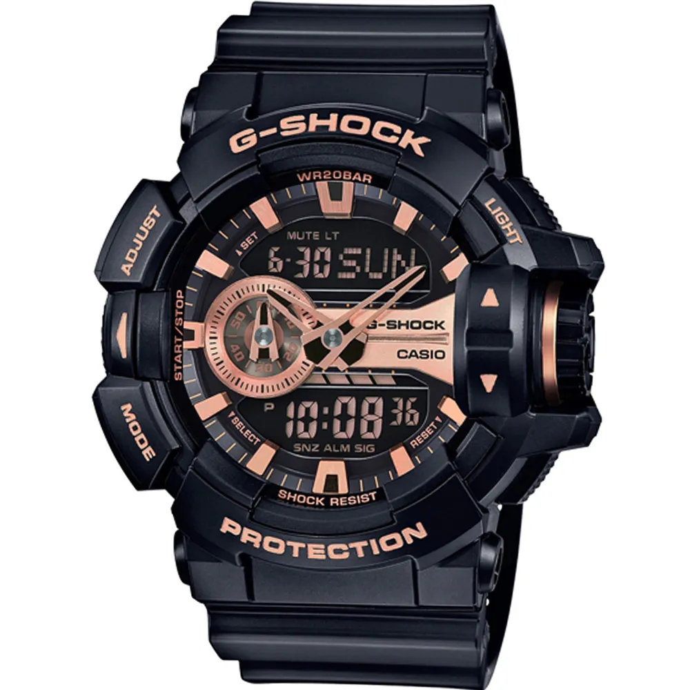 【G-SHOCK】GA-400GB-1A9 雙顯金屬光澤系列/52mm/黑x金【第一鐘錶眼鏡】 歷史價格詳細信息