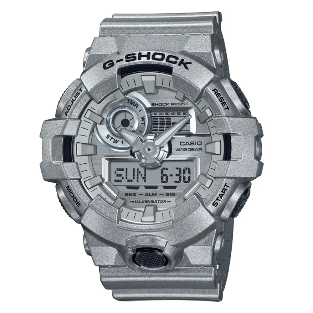 【CASIO 卡西歐】G-SHOCK 銀白工業風耐衝擊雙顯橡膠腕錶/白x銀框(GM-110SCM-1ADR) 歷史價格詳細信息