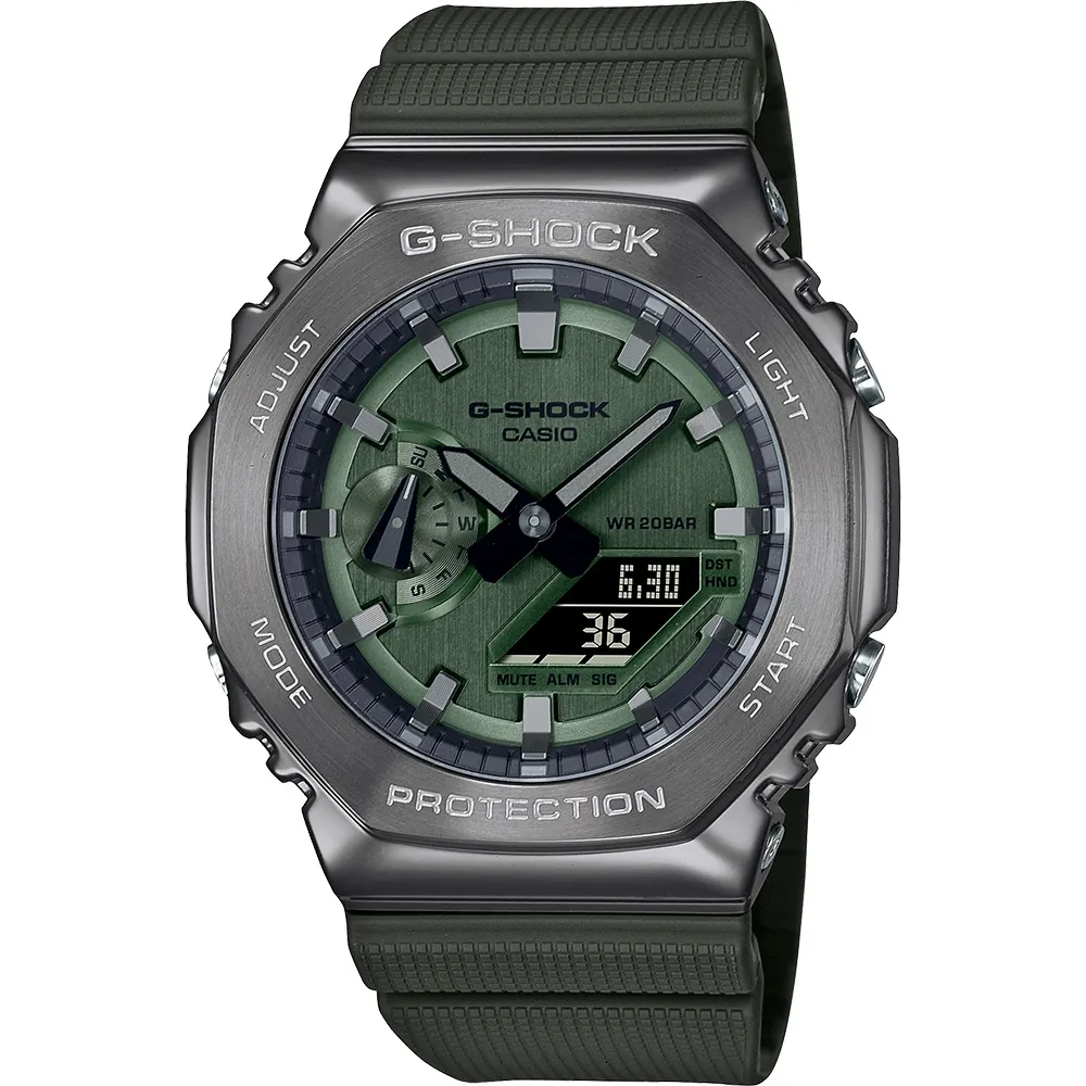 G-SHOCK CASIO / GM-2100CB-3A / 卡西歐 軍事風格 八角金屬 帆布手錶 黑x灰框x軍綠 45mm 歷史價格詳細信息