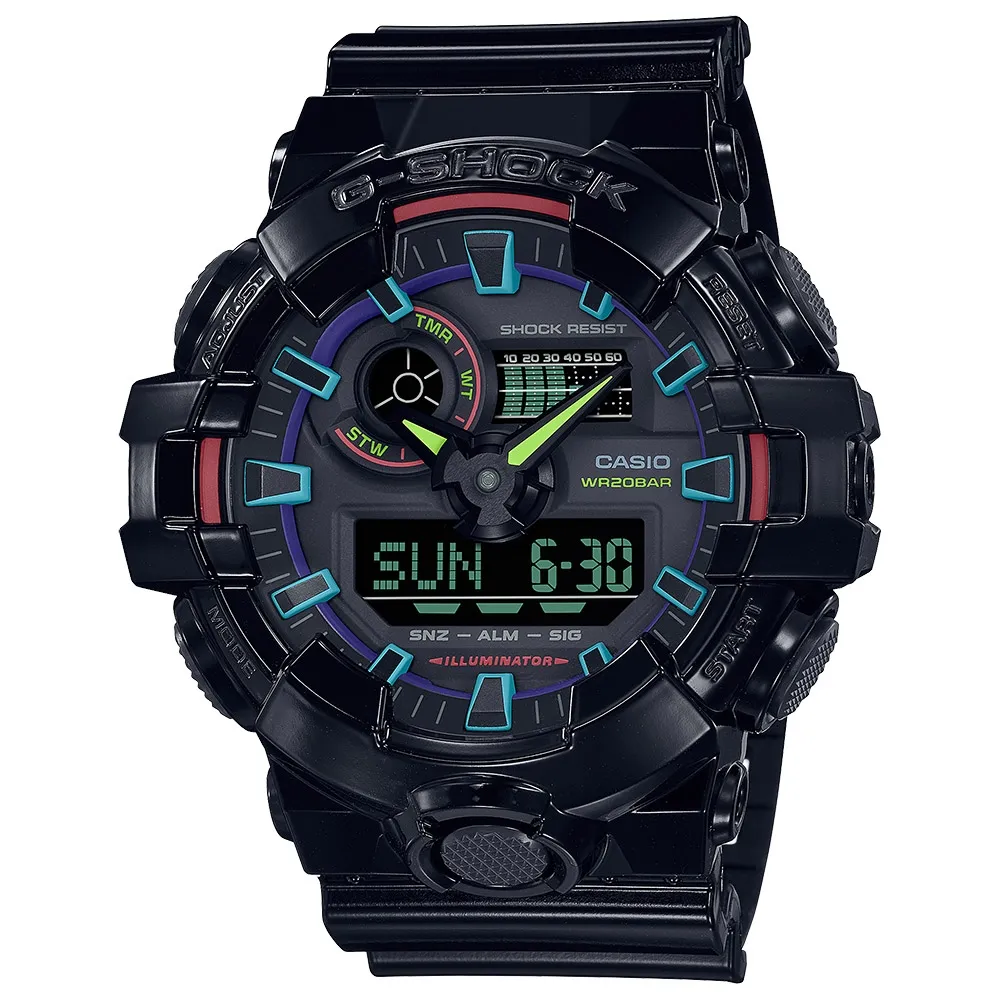 【CASIO】卡西歐 G-SHOCK 虛擬彩虹系列 GA-100RGB-1A 兩百米防水 雙顯運動電子錶 亮面黑/炫彩 歷史價格詳細信息
