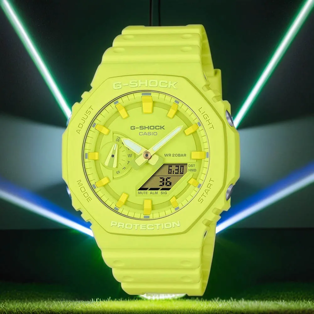 CASIO 卡西歐 G-SHOCK 單色美學 八角形雙顯錶-霓光黃 GA-2100-9A9 歷史價格詳細信息