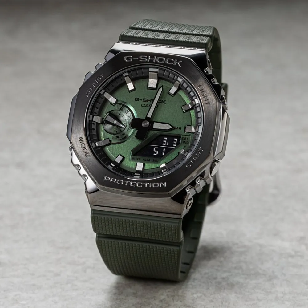 G-SHOCK CASIO / GM-2100CB-3A / 卡西歐 軍事風格 八角金屬 帆布手錶 黑x灰框x軍綠 45mm 歷史價格詳細信息