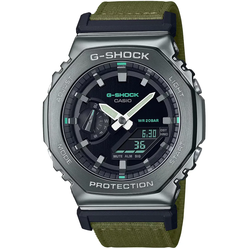G-SHOCK CASIO / GM-2100CB-3A / 卡西歐 軍事風格 八角金屬 帆布手錶 黑x灰框x軍綠 45mm 歷史價格詳細信息