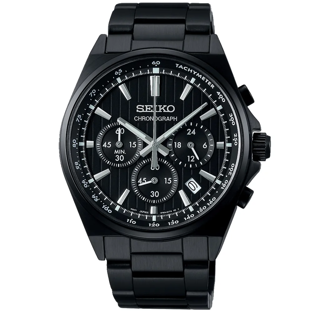 【SEIKO】精工 SBTR037J 賽車風格 鋼錶帶 三眼計時男錶 8T63-01T0SD 全黑 41mm 歷史價格詳細信息