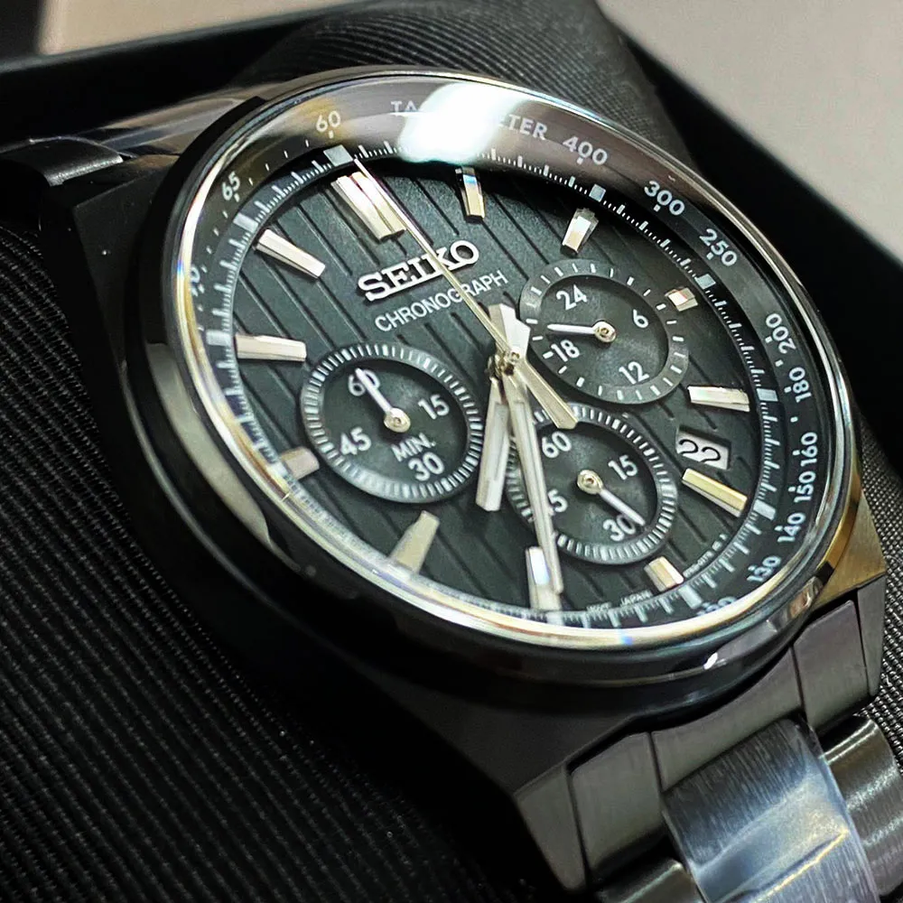 【SEIKO】精工 SBTR037J 賽車風格 鋼錶帶 三眼計時男錶 8T63-01T0SD 全黑 41mm 歷史價格詳細信息