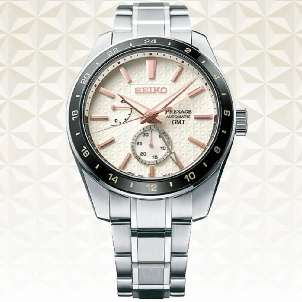 SEIKO精工 PRESAGE系列 新銳系列 麻葉圖騰 胡粉色 GMT機械腕錶 42.2mm (6R64-00G0S/SPB273J1) 歷史價格詳細信息
