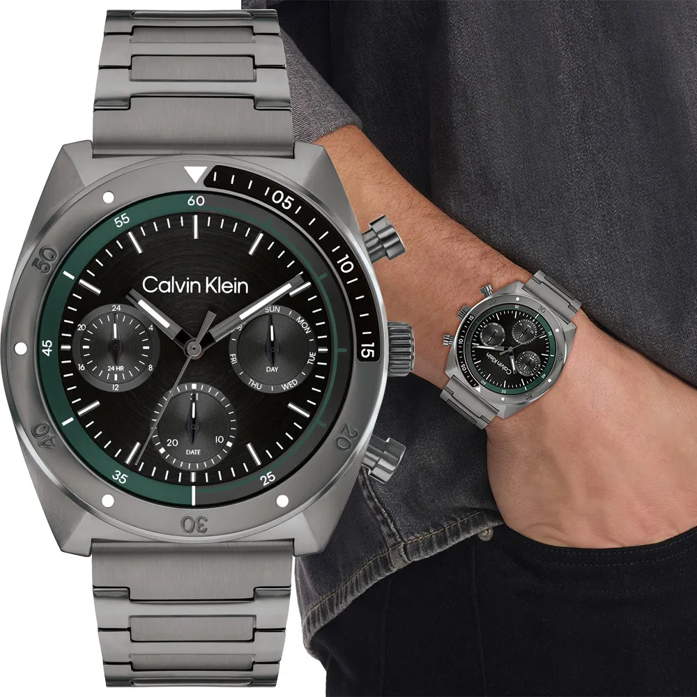 Calvin Klein_日系時尚•獨特逆跳式三眼計時腕錶_黑〈K7731104〉 歷史價格詳細信息