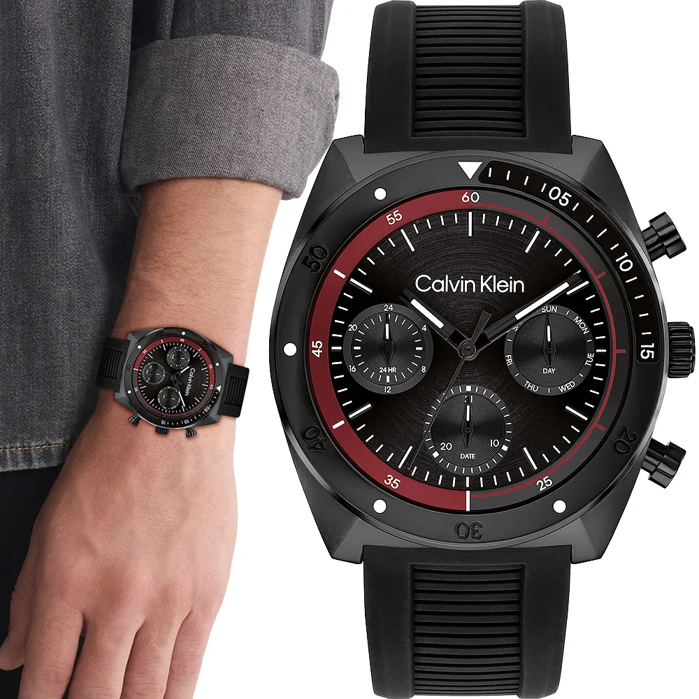 Calvin Klein_日系時尚•獨特逆跳式三眼計時腕錶_黑〈K7731104〉 歷史價格詳細信息