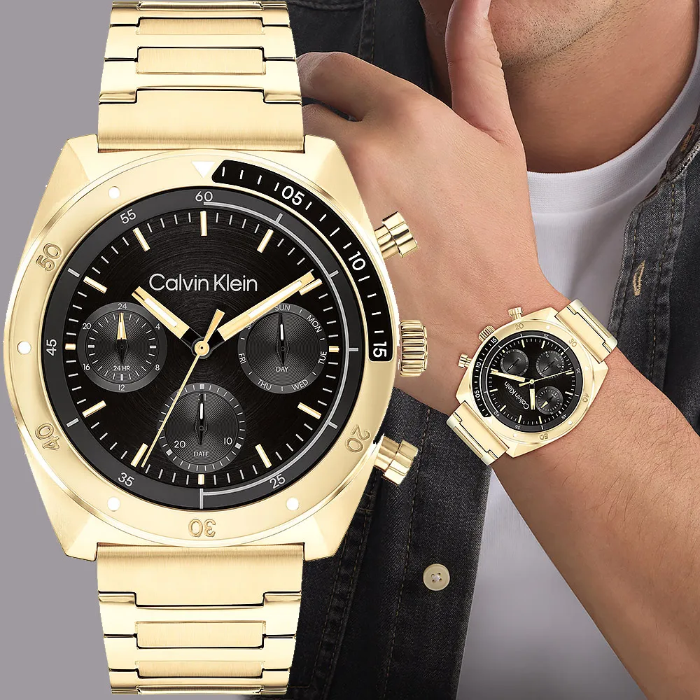 Calvin Klein_日系時尚•獨特逆跳式三眼計時腕錶_黑〈K7731104〉 歷史價格詳細信息