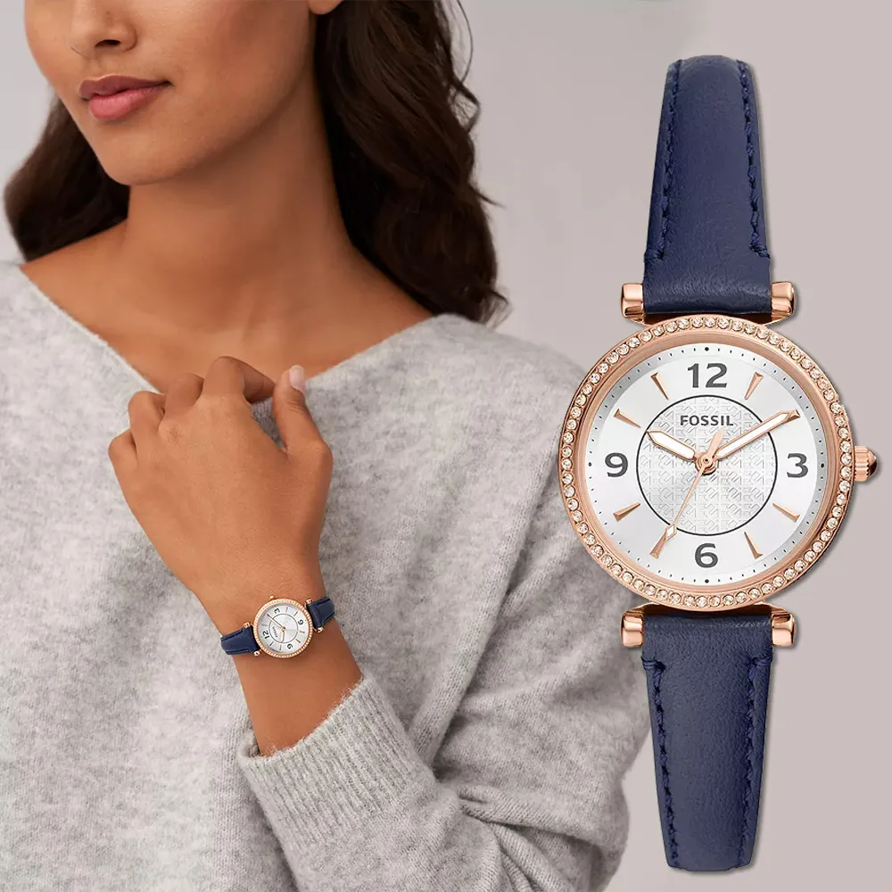 FOSSIL Carlie 清新花卉鑽圈女錶 藍色繽紛皮帶錶 ES5188 歷史價格詳細信息