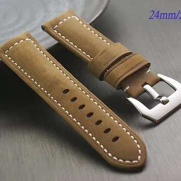Panerai 沛納海進口高級代用錶帶 Ｔed Su 法國軍帶 26*26--棕色車同皮色線 直版 歷史價格詳細信息