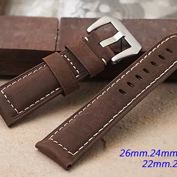 Panerai 沛納海進口高級代用錶帶 Ｔed Su 法國軍帶 26*26--棕色車同皮色線 直版 歷史價格詳細信息