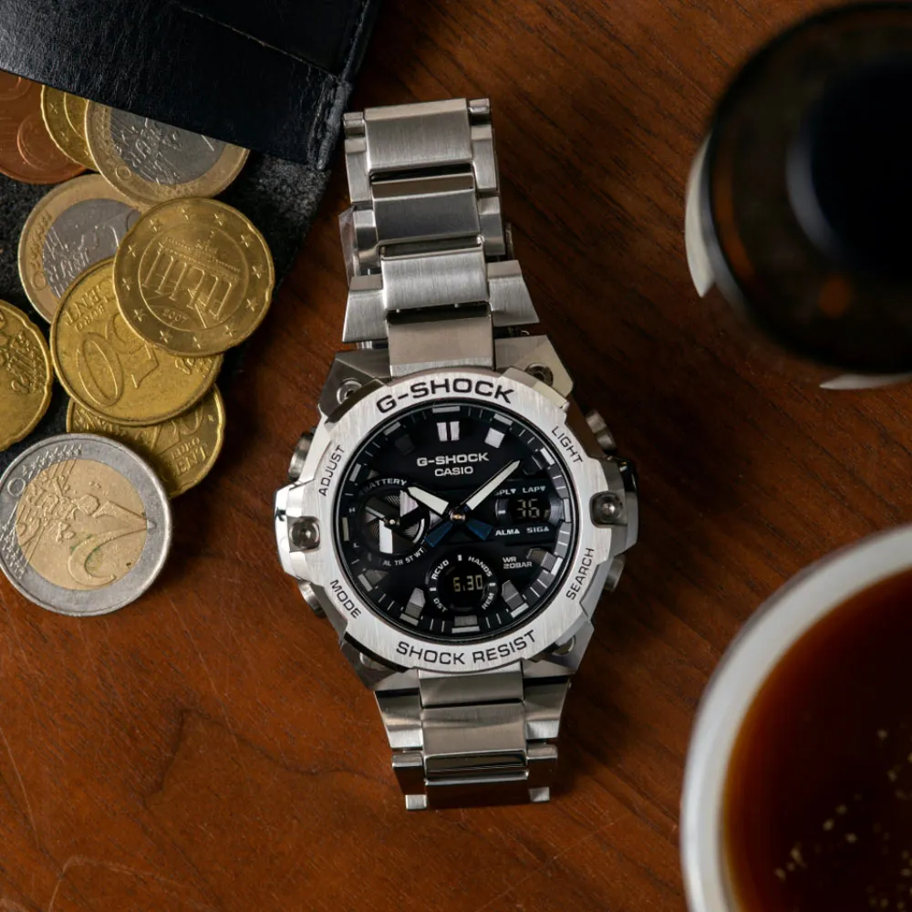 【CASIO 卡西歐】G-SHOCK 藍牙連線 太陽能雙顯腕錶 雙12 特惠(GST-B100XB-2A) 歷史價格詳細信息