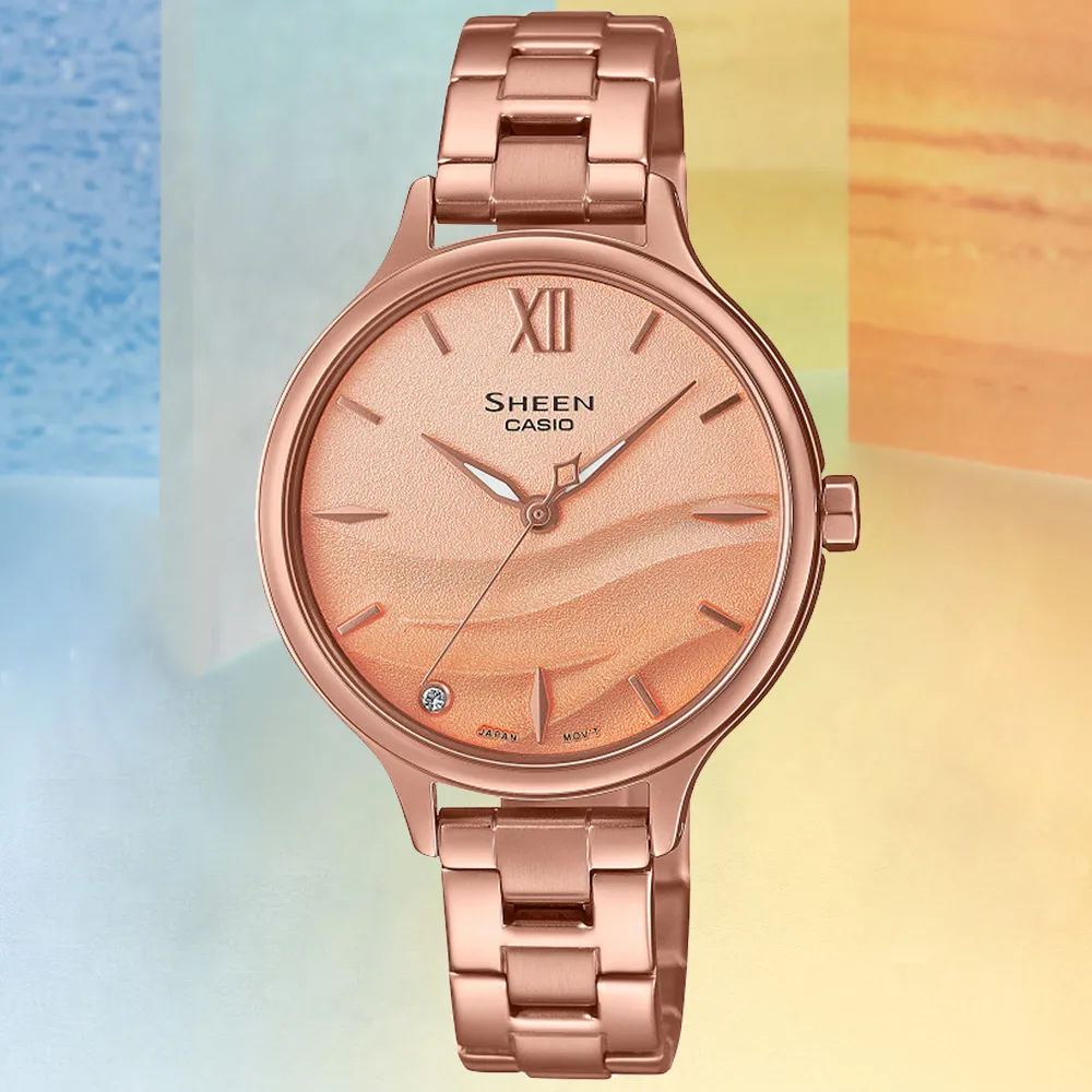 【CASIO】卡西歐 SHEEN 簡約三針 藍寶石鏡面 鋼錶帶女錶 SHE-4558PG-4A 玫瑰金 歷史價格詳細信息
