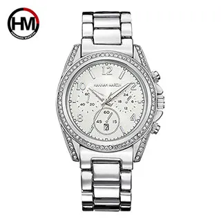【HANNAH MARTIN】美妙閃耀水鑽不鏽鋼腕錶(HM-1107-Y)銀x40mm 歷史價格詳細信息