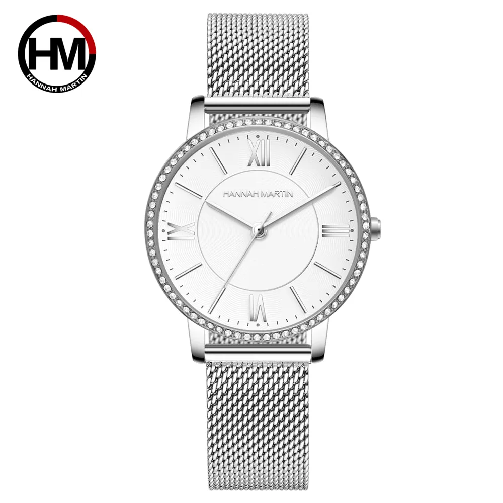【HANNAH MARTIN】羅馬刻度帶鑽手錶女士腕錶鑲鑽手錶-豪華禮盒組-手環+精美項鍊隨機送(HM-1072) 歷史價格詳細信息