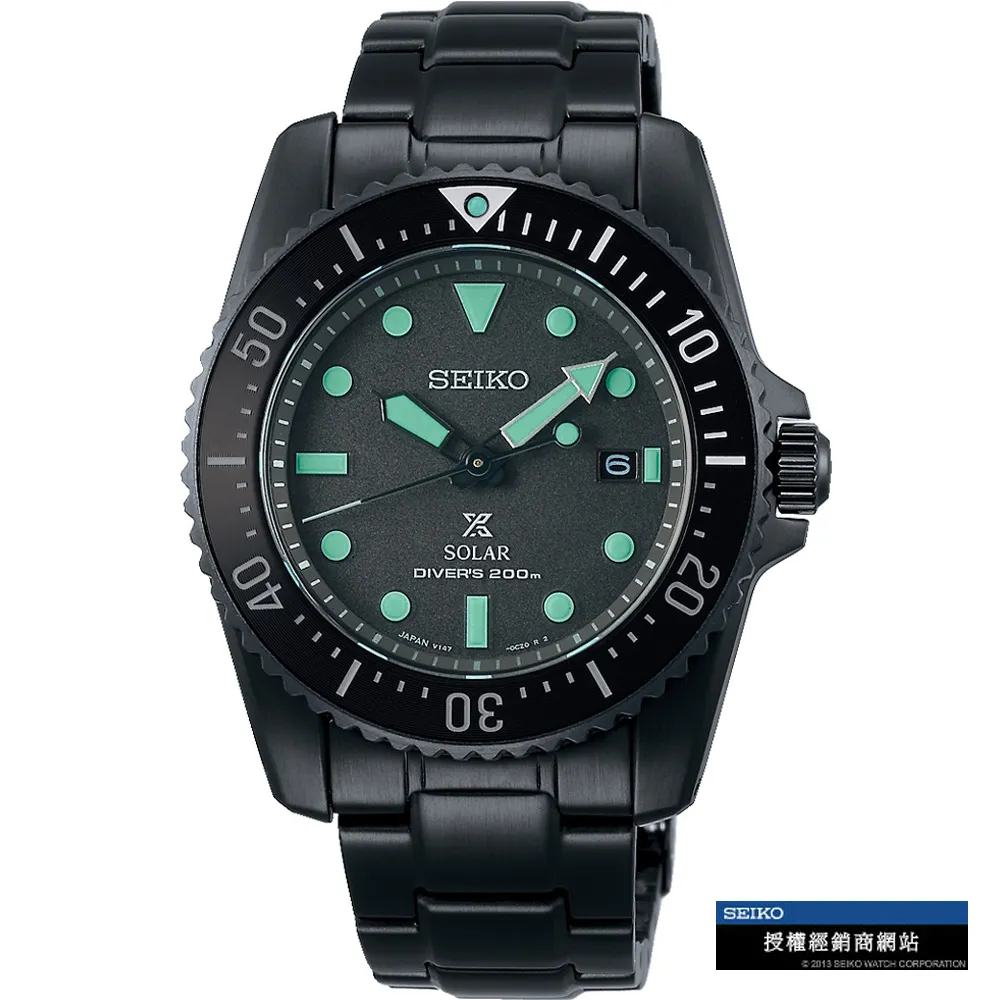 【SEIKO】精工 Prospex SNE587P1 太陽能 兩百米潛水錶 鋼錶帶男錶 V147-0CT0SD 黑 38.5mm 歷史價格詳細信息