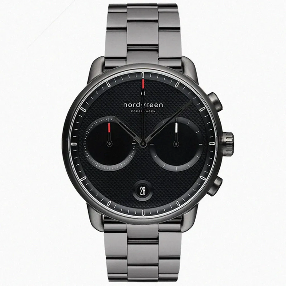 【Nordgreen】Pioneer-紋理黑錶盤計時腕錶 PI42BL3LBLTB 42mm 現代鐘錶 歷史價格詳細信息