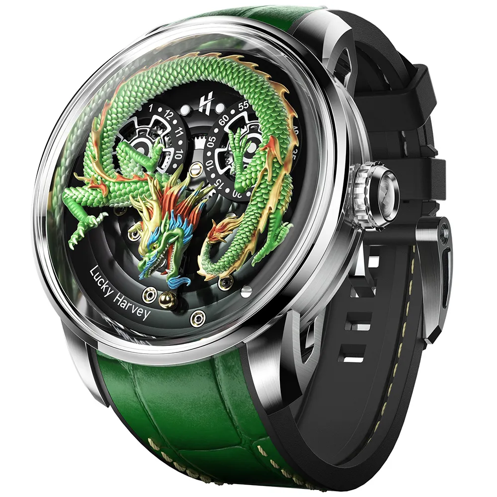 Lucky Harvey 真樂時 龍騰珠現 東方龍鏤空不鏽鋼皮革橡膠機械腕錶-白龍【贈龍年龍騰魔溫杯】 歷史價格詳細信息