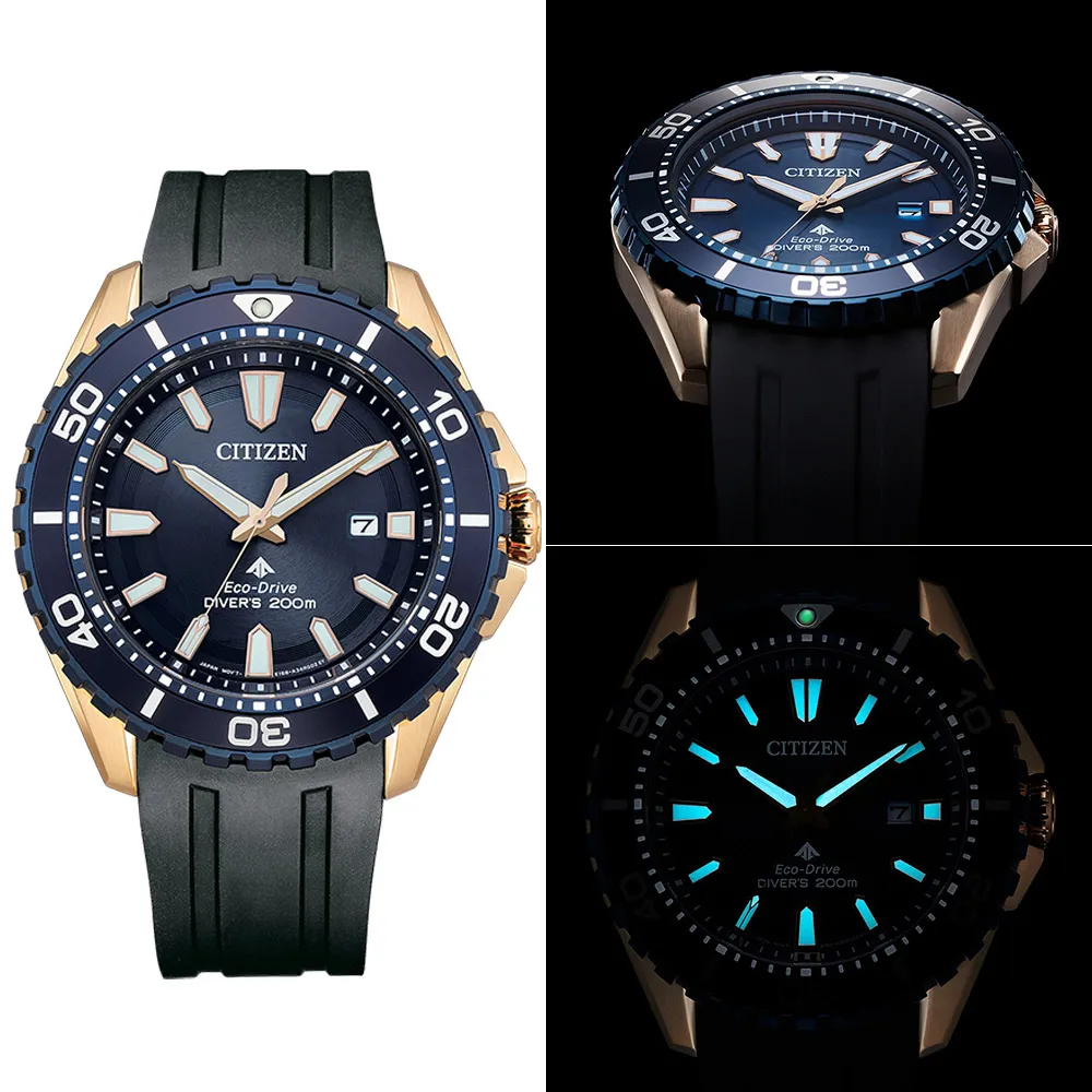 CITIZEN 星辰表 / BN0196-01L / PROMASTER光動能潛水錶防水200米日期橡膠手錶藍x玫瑰金框x黑44mm 歷史價格詳細信息