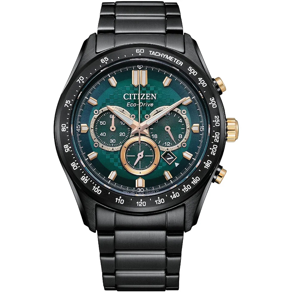 CITIZEN CA4536-86X《光動能運動錶》43mm/三眼計時/藍寶石水晶鏡面/黑x綠金【第一鐘錶】 歷史價格詳細信息