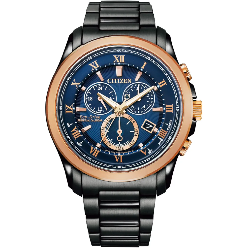 CITIZEN 星辰 亞洲限定款光動能萬年曆計時錶/藍X玫瑰金/43mm/BL5546-81L 歷史價格詳細信息