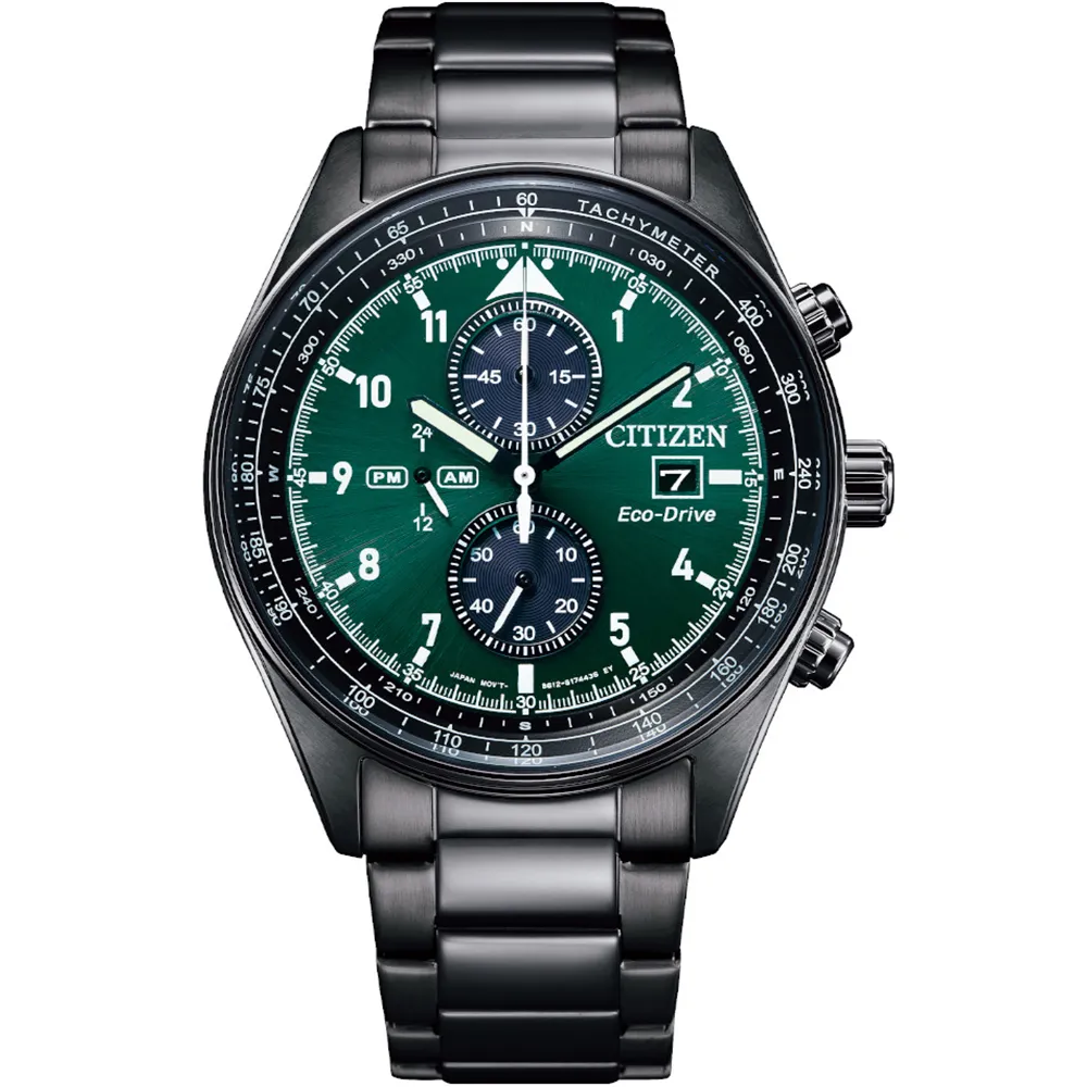 【CITIZEN】星辰 亞洲限定款 CA0775-87X 數字 日期顯示 鋼錶帶 光動能 計時男錶 黑/綠 42.5mm 歷史價格詳細信息