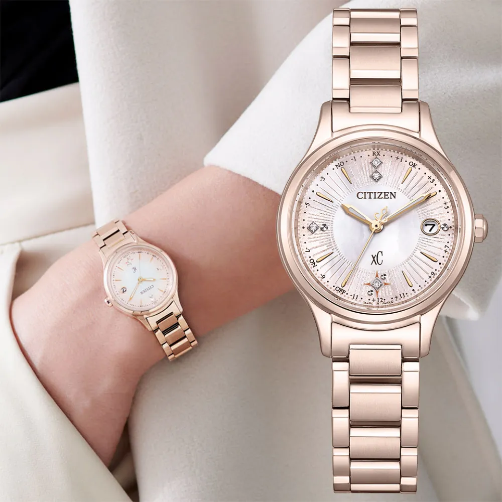 CITIZEN 星辰 xC 限量款光動能白蝶貝鈦金屬電波錶/櫻花粉紅金/29mm/ES9467-62W 歷史價格詳細信息