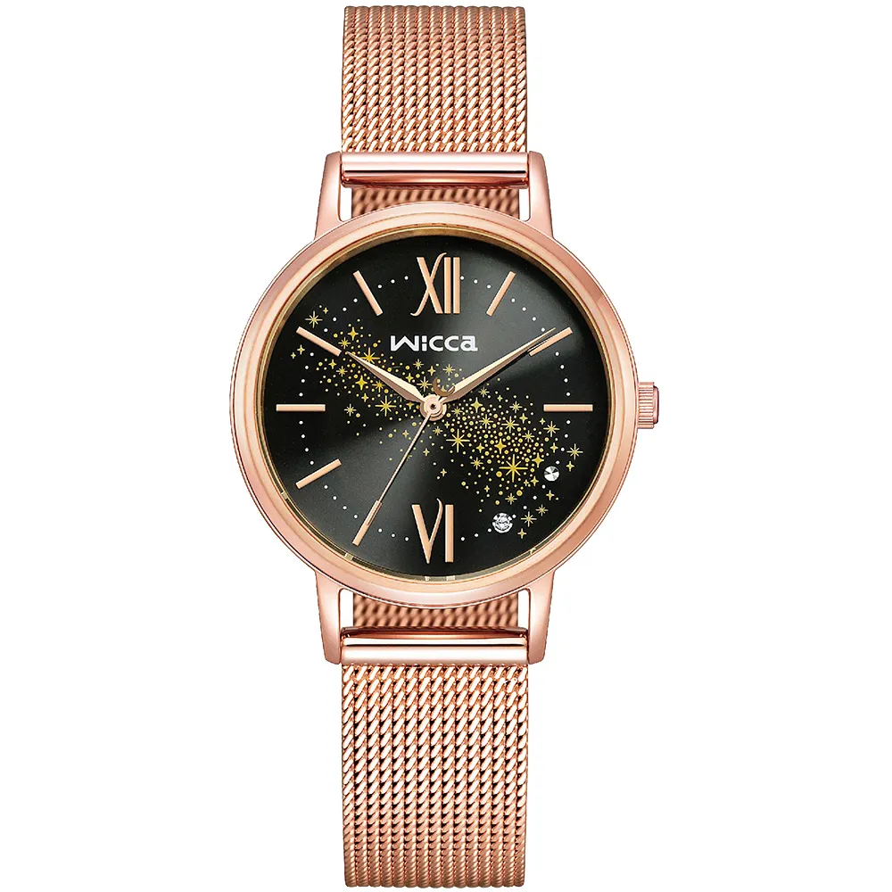 CITIZEN 星辰 wicca 少女系列台灣限定款太陽能米蘭帶晶鑽腕錶/藍X黑/28.1mm/KP3-449-71 歷史價格詳細信息