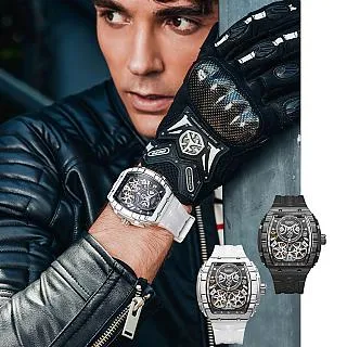 Mark Fairwhale 馬克菲爾 酒桶型碳纖維合金雙面鏤空多齒輪夜光機械錶-6660 歷史價格詳細信息