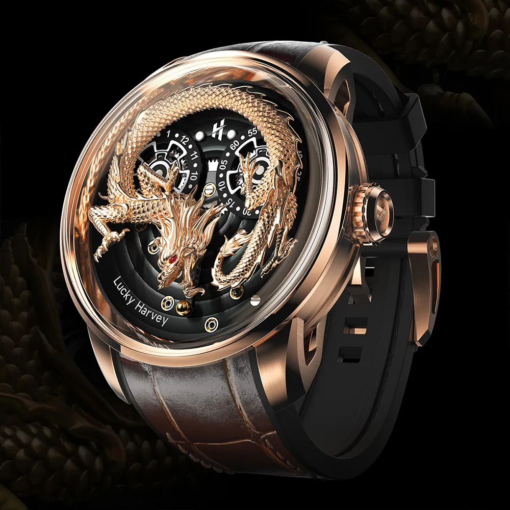 Lucky Harvey 真樂時 龍騰珠現 東方龍鏤空不鏽鋼皮革橡膠機械腕錶-白龍【贈龍年龍騰魔溫杯】 歷史價格詳細信息