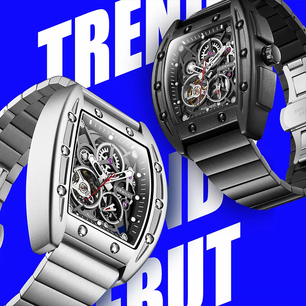 Mark fairwhale 馬克菲爾 FW-6400 潮流個性 X造型雙面鏤空 機械夜光錶 歷史價格詳細信息