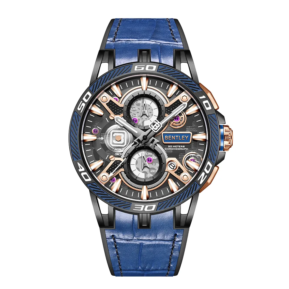 BENTLEY 賓利 THE OUROBOROS 魅影系列 BL-40 真三眼 牛皮 日期 夜光 手錶 花黃 歷史價格詳細信息