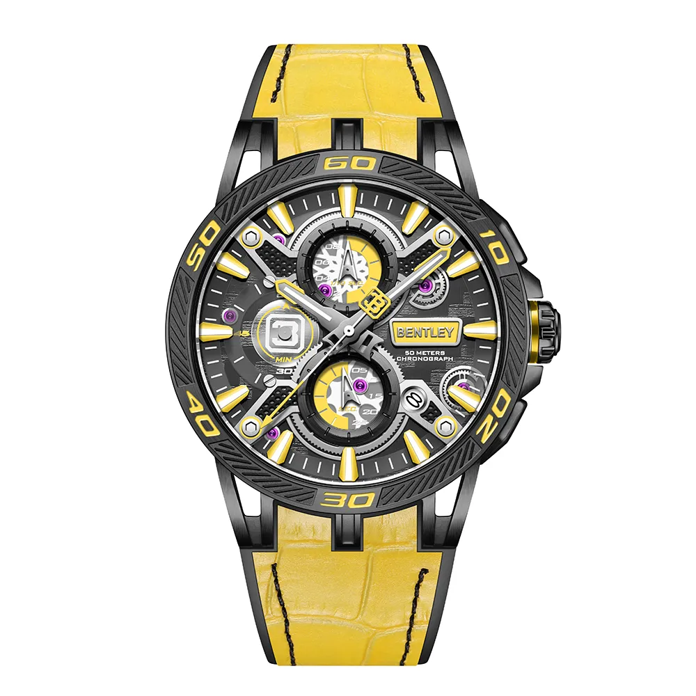 BENTLEY 賓利 THE OUROBOROS 魅影系列 BL-40 真三眼 牛皮 日期 夜光 手錶 花黃 價格比較,價格查詢,歷史價格詳細信息