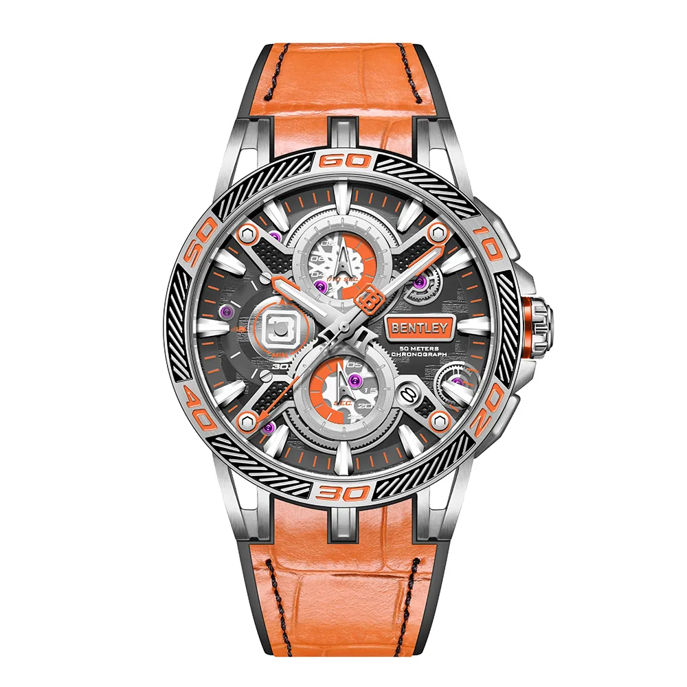 BENTLEY 賓利 THE OUROBOROS 魅影系列 BL-40 真三眼 牛皮 日期 夜光 手錶 花黃 歷史價格詳細信息