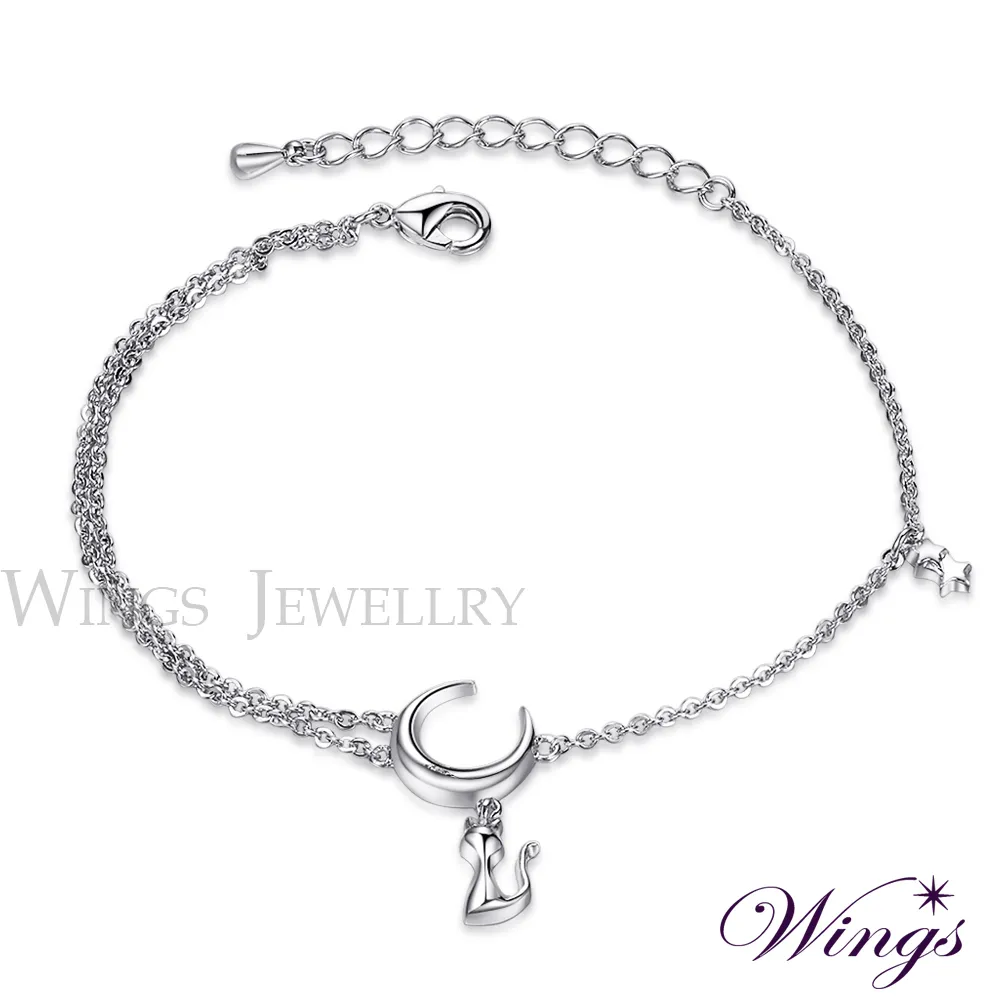 Wings 月亮上的精靈小貓 精緻可愛鍍白K項鍊 歷史價格詳細信息