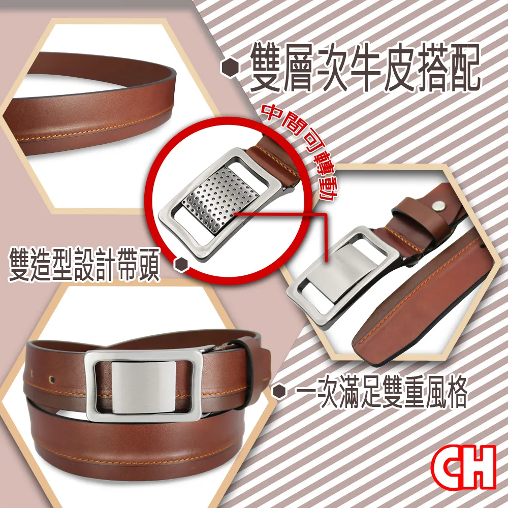 【CH-BELT 銓丞皮帶】時尚造型雙線情侶款中性男女皮帶腰帶(黑/咖) 歷史價格詳細信息
