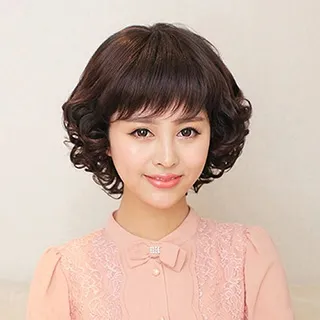 【幸福揚邑】俏麗媽咪斜瀏海短卷髮美拍直播造型必備女用整頂假髮 歷史價格詳細信息