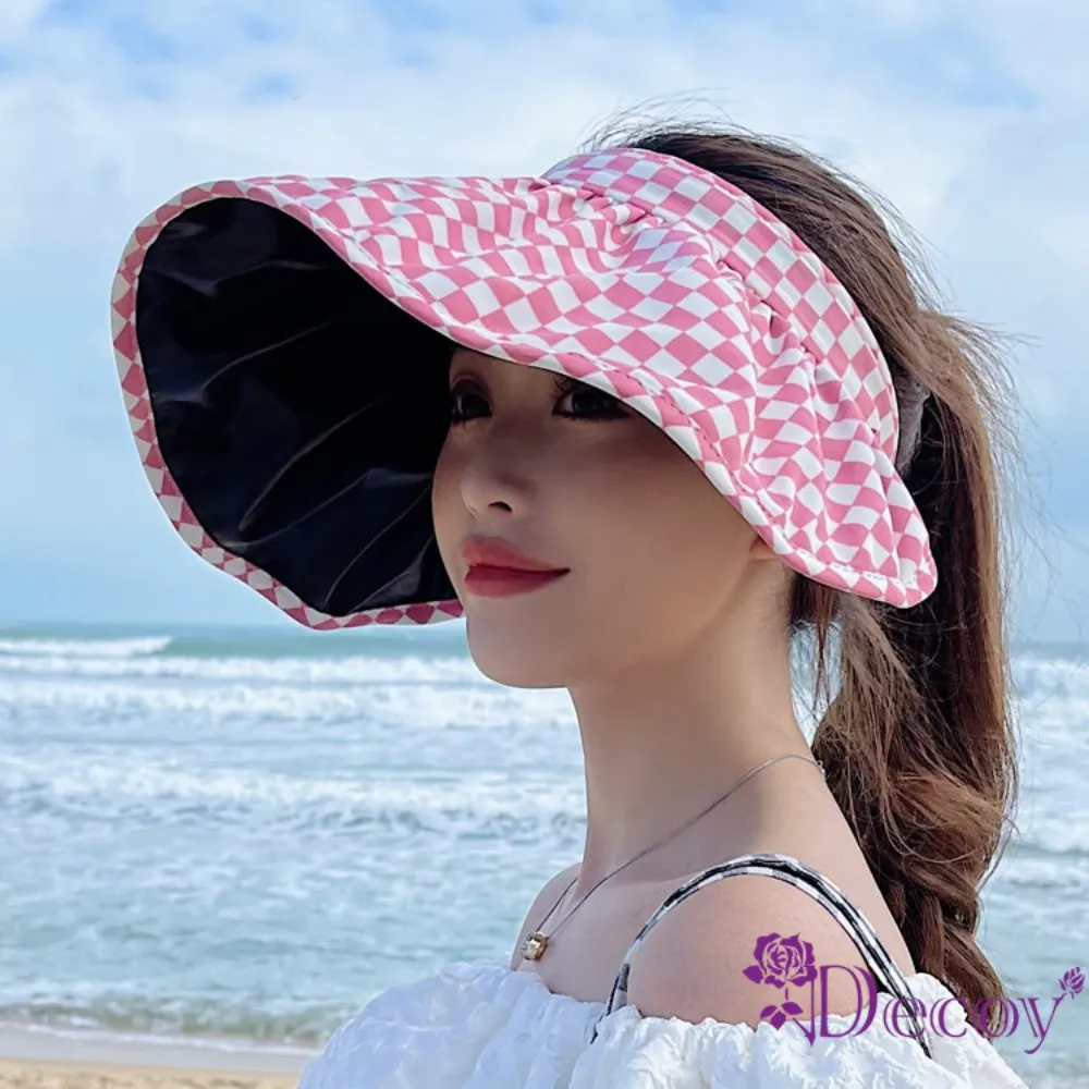 【Decoy】清新格紋＊彈性加大帽沿防曬遮陽帽/顏色可選 歷史價格詳細信息