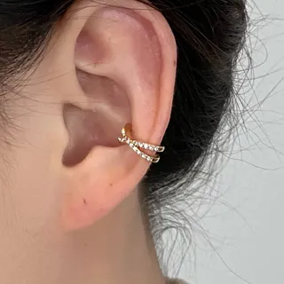 Charme 韓國流行時尚 水晶鑽鍊條不對稱設計耳骨夾耳環 金色 歷史價格詳細信息