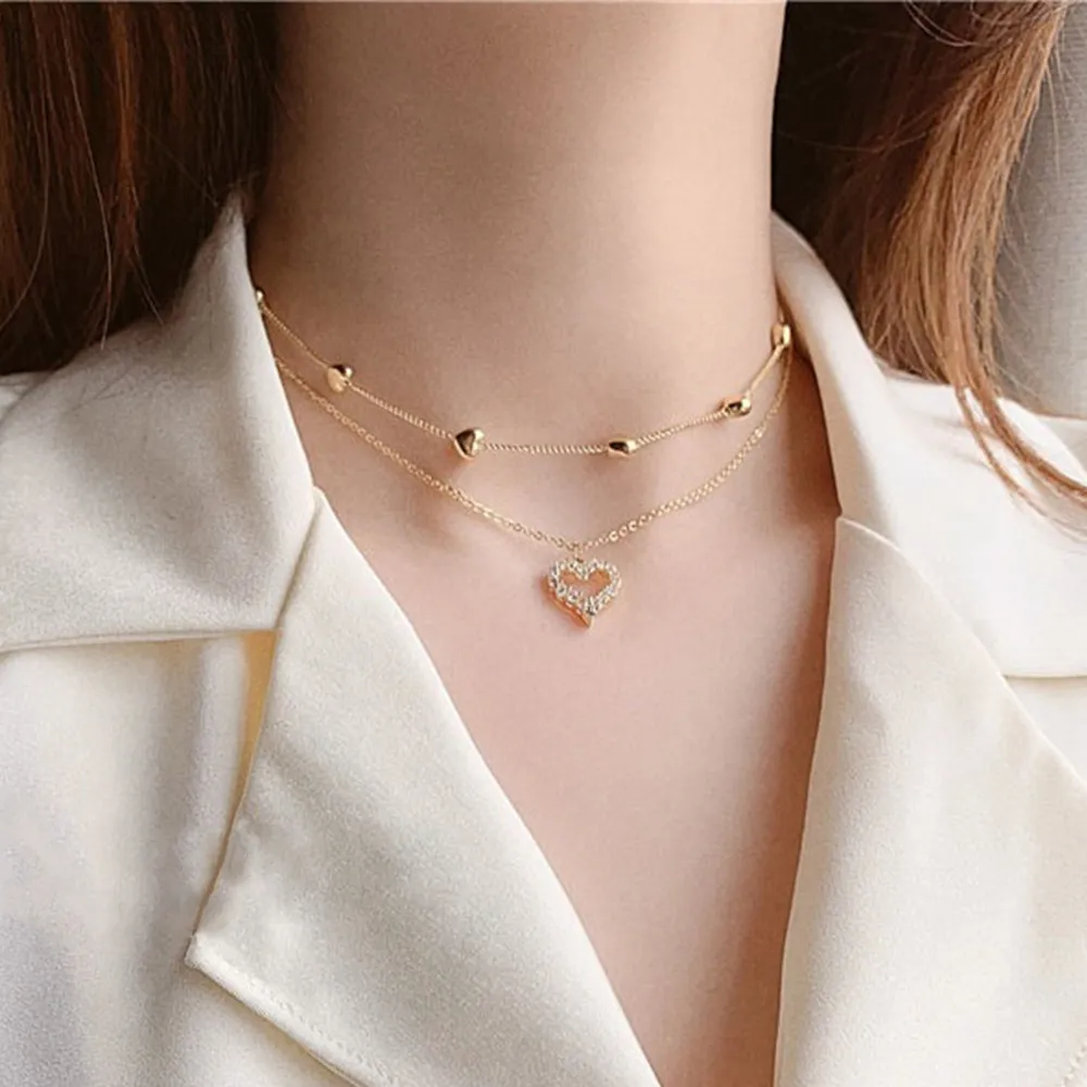 雙層愛心珍珠項鏈女款輕奢小眾頸鏈高級設計感2023新款爆款鎖骨鏈 歷史價格詳細信息