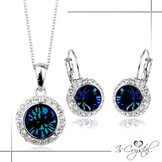 【伊飾晶漾】藍眼淚＊垂墜水晶鑽耳環/項鍊組 歷史價格詳細信息