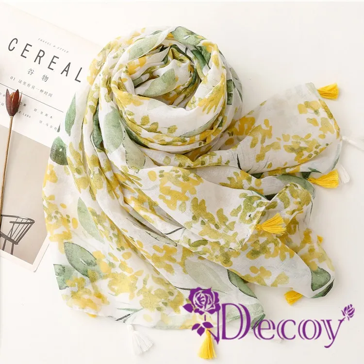 【Decoy】葉片印花＊撞色加大流蘇披肩圍巾 歷史價格詳細信息