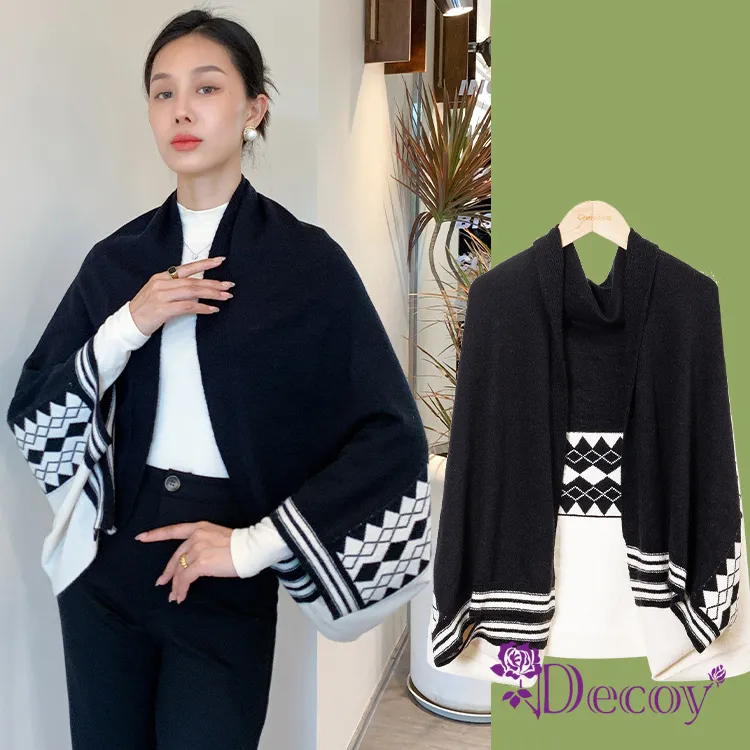 【Decoy】拼接貓咪＊仿羊絨保暖披肩圍巾/顏色可選 歷史價格詳細信息