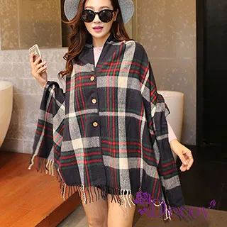 【Decoy】流沙漸變＊流蘇加大保暖斗篷式披肩/黑灰 歷史價格詳細信息