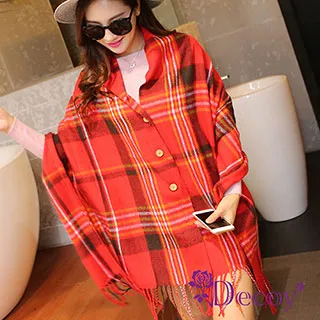 【Decoy】流沙漸變＊流蘇加大保暖斗篷式披肩/黑灰 歷史價格詳細信息