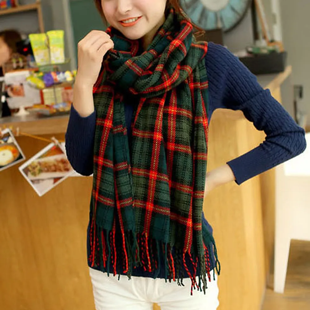 【幸福揚邑】百搭情侶羊絨質感格紋保暖圍巾/披肩-紅藍細格 歷史價格詳細信息