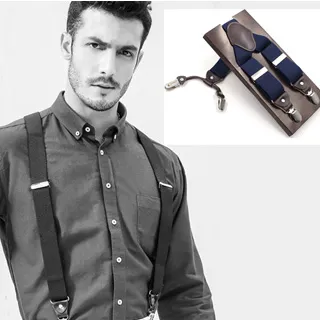 Laifuu拉福，吊帶3.5CM比德吊帶四夾紳士真皮吊帶(深藍) 歷史價格詳細信息